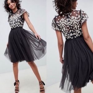 NEEDLE & THREAD Black Tulle Embroidered Dress - 6